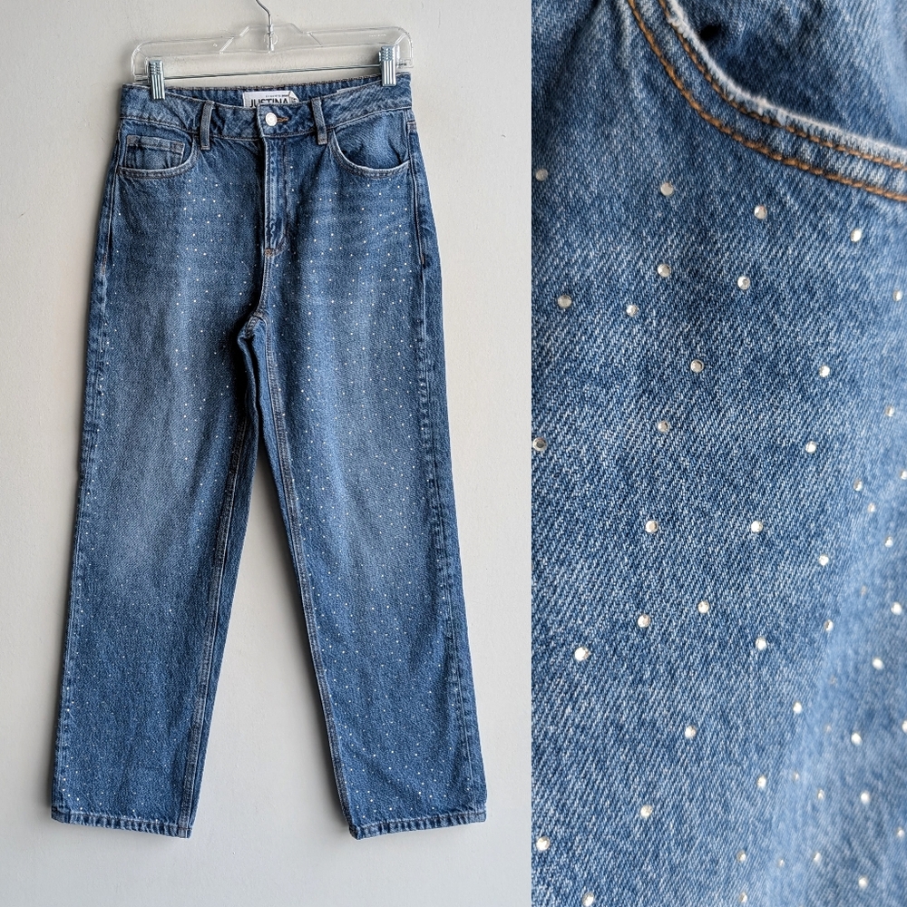 Dynamite Rhinestone Straight Leg Jeans - Picture 1 of 10